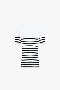 ZARA STRIPED BROOCH T-SHIRT