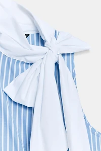 STRIPED SHIRT WITH BOW AND SLEEVELESS