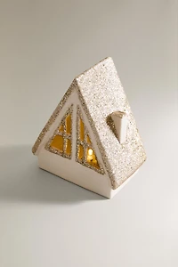 CERAMIC HOUSE ROOF GLITTER CHRISTMAS ORNAMENT
