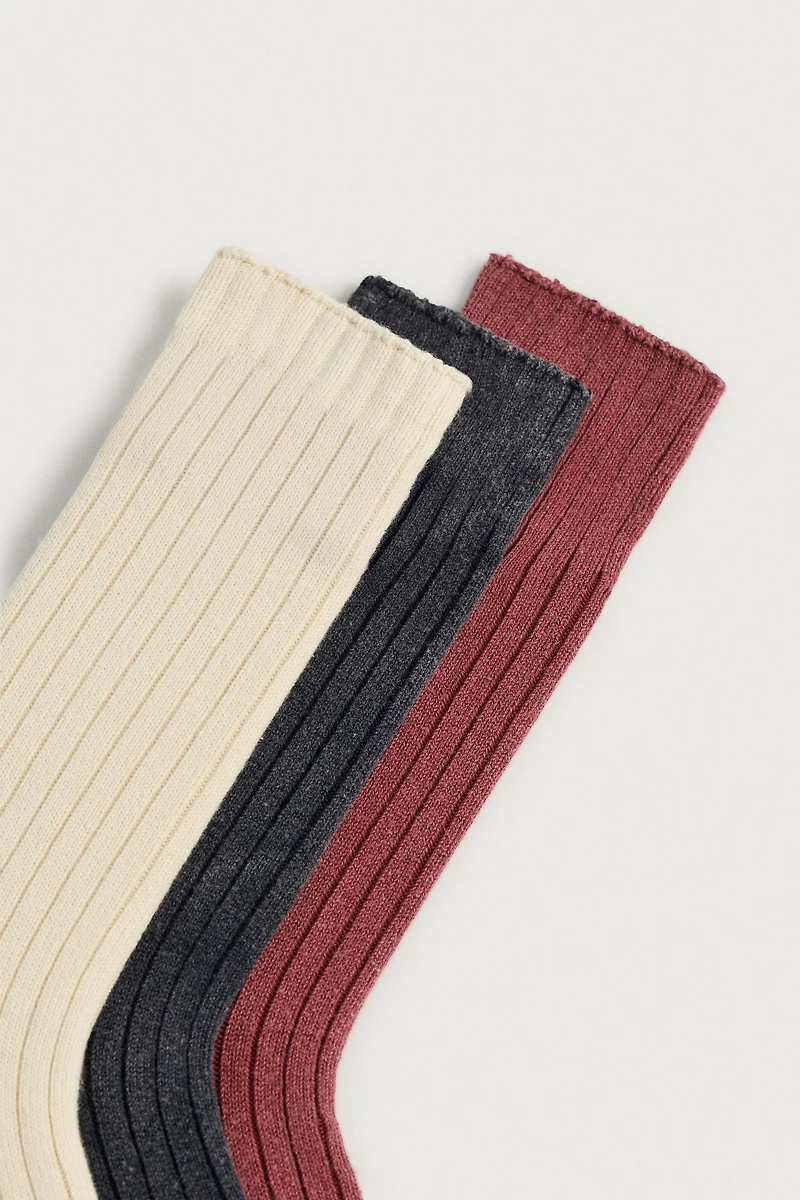 3-PACK WASHED RIBBED SOCKS