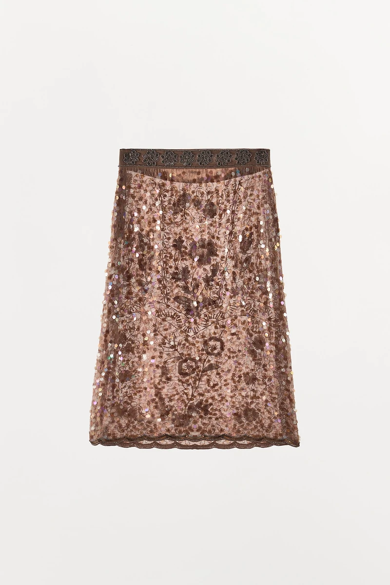 LIMITED EDITION EMBROIDERED BEADED MIDI SKIRT