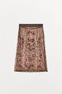 LIMITED EDITION EMBROIDERED BEADED MIDI SKIRT