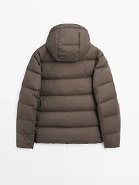 Water-repellent hooded puffer jacket