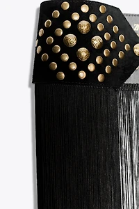 STUDDED FRINGED LEATHER CUMMERBUND BELT