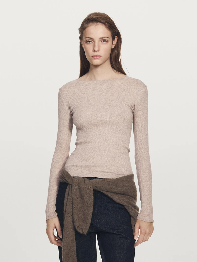 Long sleeve T-shirt with ribbed detail