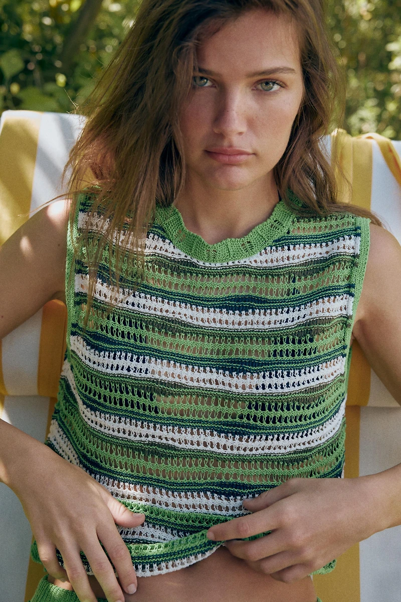 SHORT EN MAILLE STRUCTURÉE À RAYURES