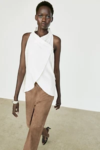 Flowing linen halter crossover top