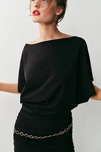 SHORT DRAPED BELTED DRESS