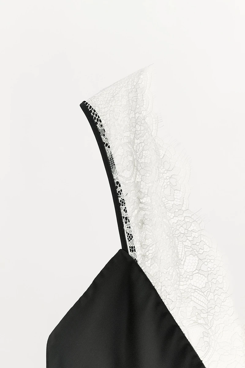 CONTRAST LACE SATIN DRESS
