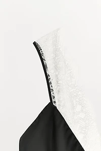 CONTRAST LACE SATIN DRESS