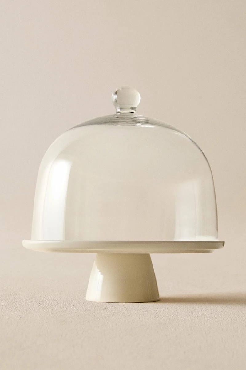 PLAT À TARTE FLEURS AVEC DÔME EN VERRE