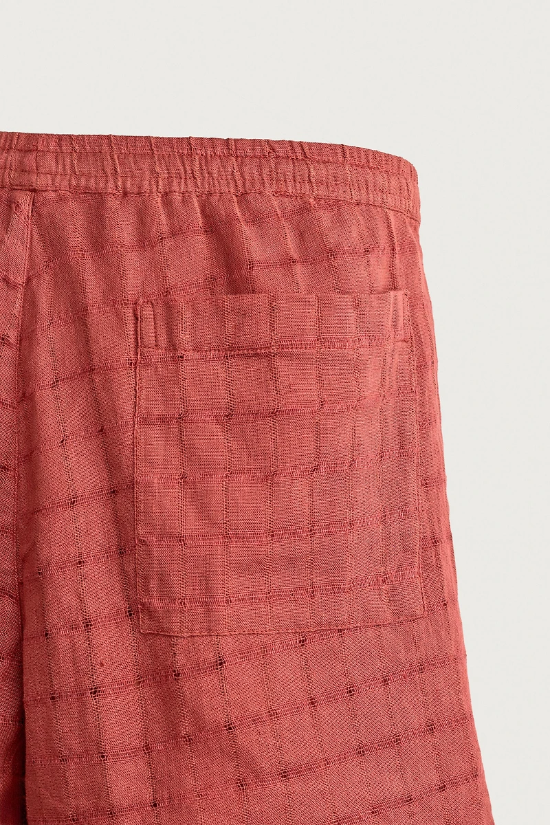 LINEN COTTON BLEND CHECKERED JACQUARD SHORTS