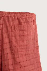 LINEN COTTON BLEND CHECKERED JACQUARD SHORTS