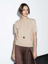 Short-sleeve wool blend knit sweater