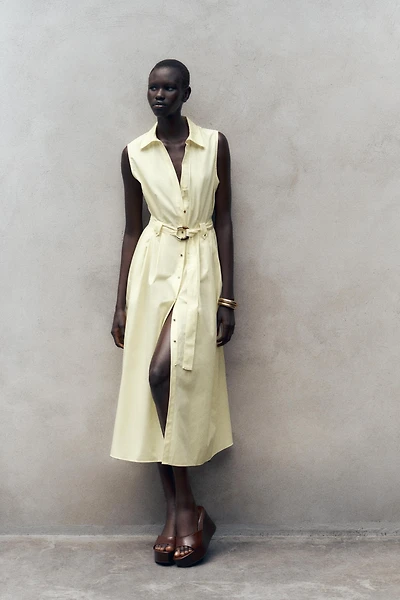 BELTED POPLIN MIDI DRESS