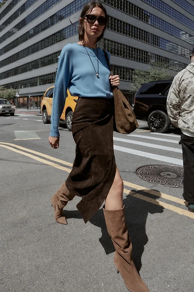 100% LEATHER WRAP MIDI SKIRT