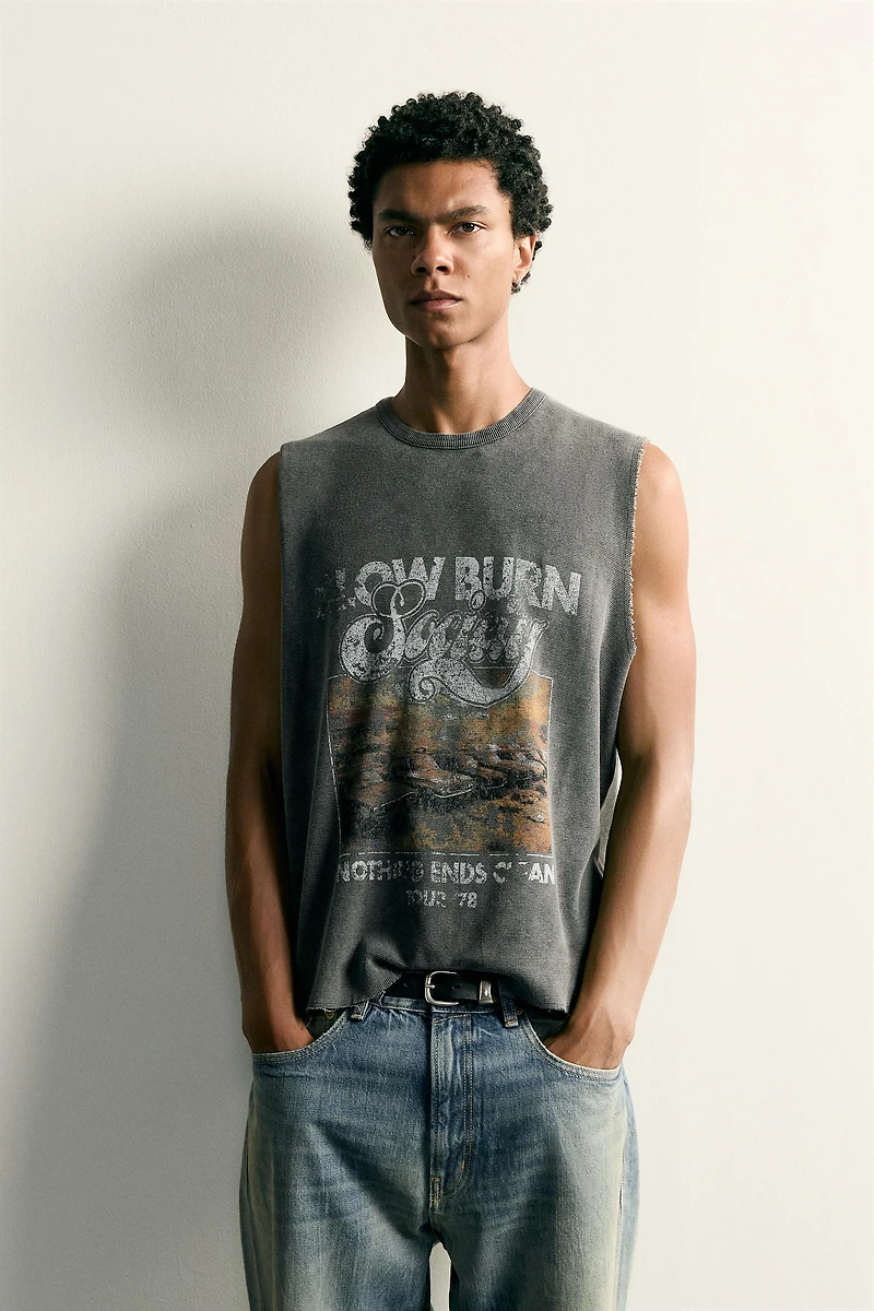 WASHED PRINTED KNIT TANK TOP