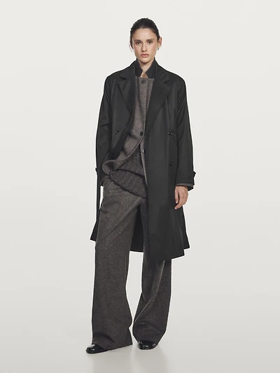 Long water-repellent trench coat with inner waistcoat