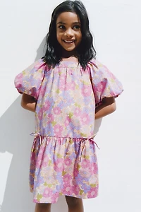 FLORAL POPLIN BALLOON SLEEVE DRESS