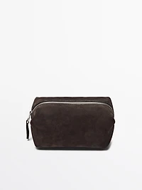 Split leather toiletry bag