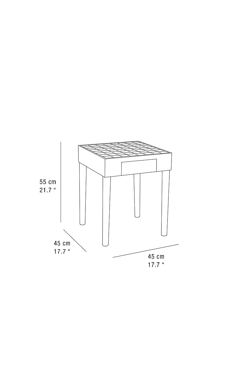 TEAK SIDE TABLE WITH MARBLE CHESS TOP