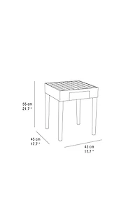 TEAK SIDE TABLE WITH MARBLE CHESS TOP