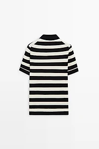 100% cotton striped knit polo shirt