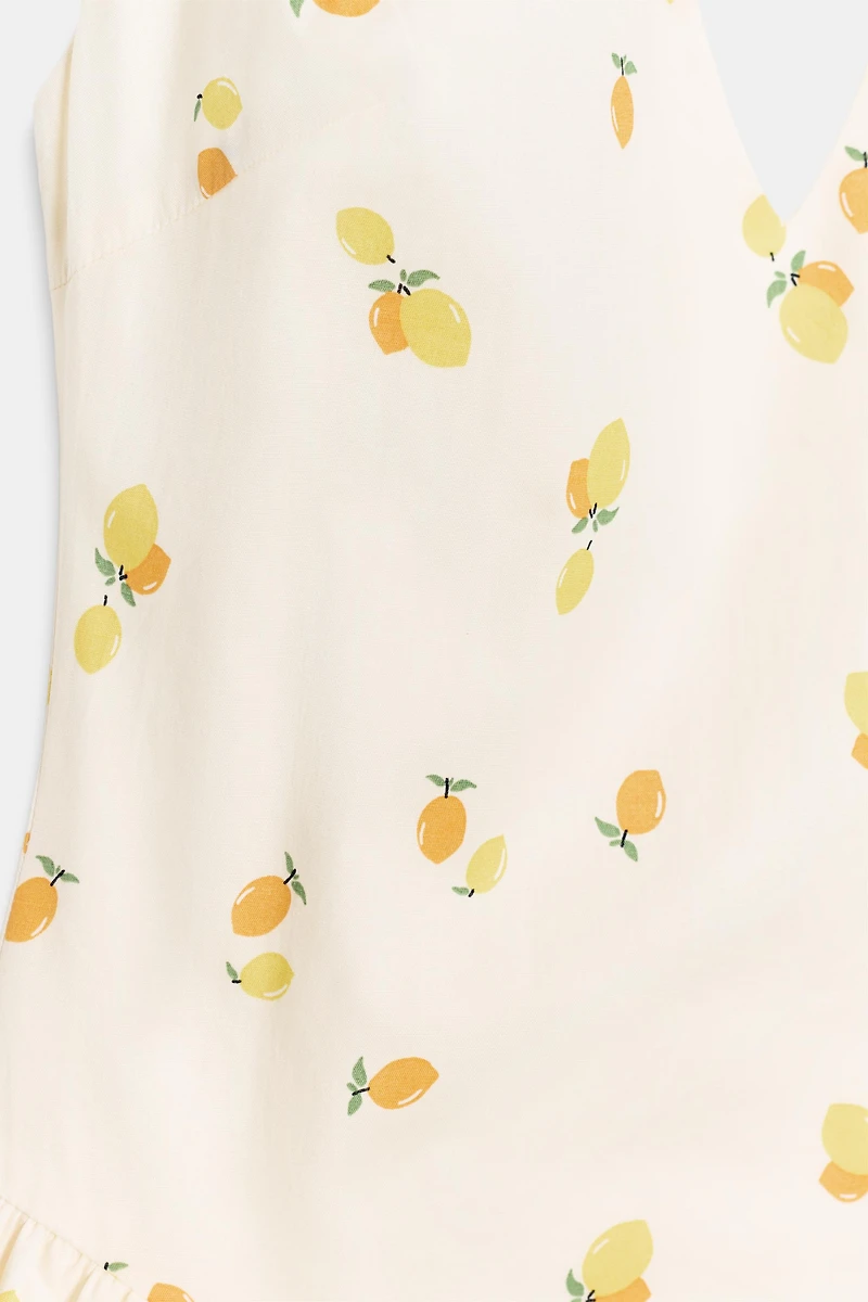 ROBE MI-LONGUE EN POPELINE À ENCOLURE AMÉRICAINE ET FLEURS