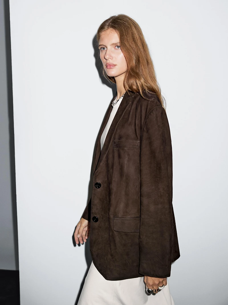 Blazer en cuir effet daim