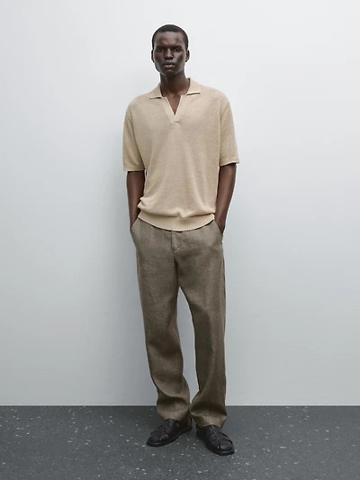 Knit V-neck polo shirt