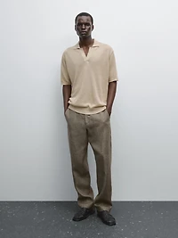 Knit V-neck polo shirt