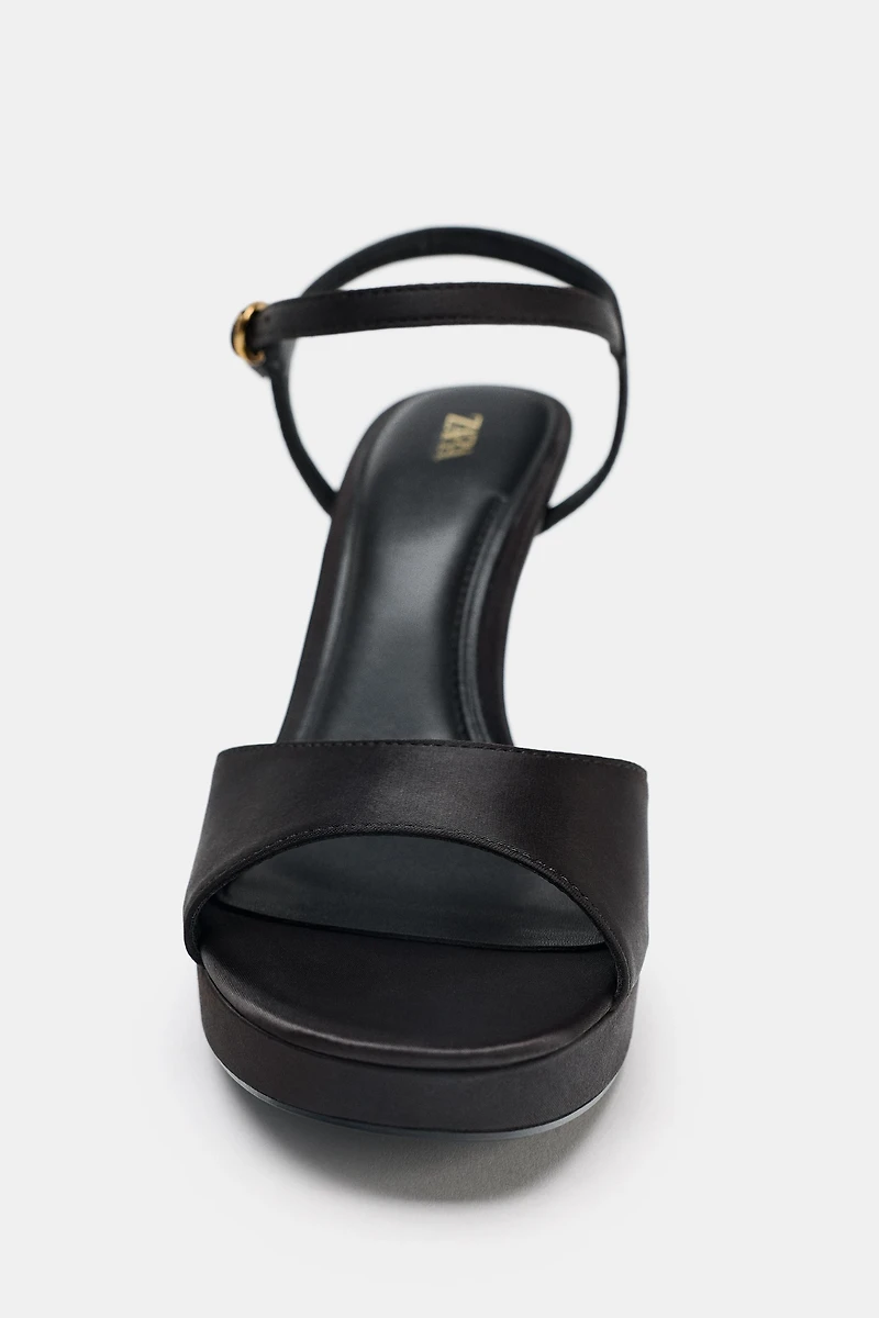 SATIN-EFFECT HEELED SANDALS