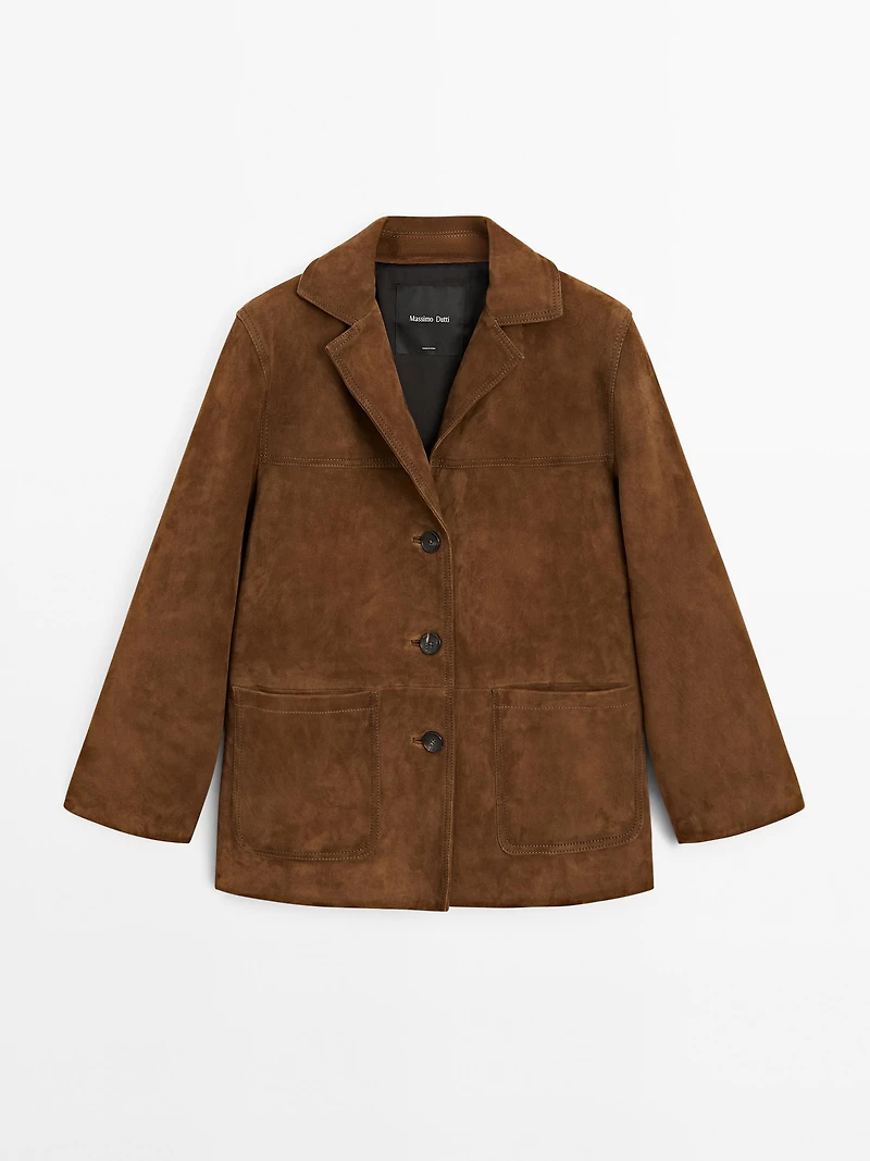 Blazer en cuir finition daim avec surpiqûre