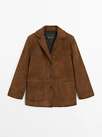 Blazer en cuir finition daim avec surpiqûre