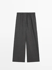 100% wool wide-leg textured trousers