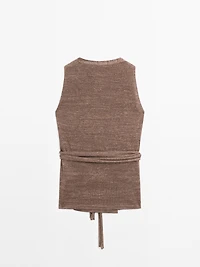 Linen blend knit crossover top