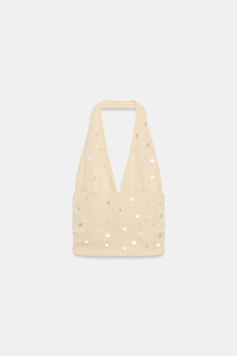 RUSTIC BEADED HALTER TOP