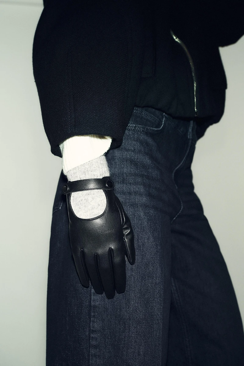 FAUX LEATHER WOOL BLEND GLOVES