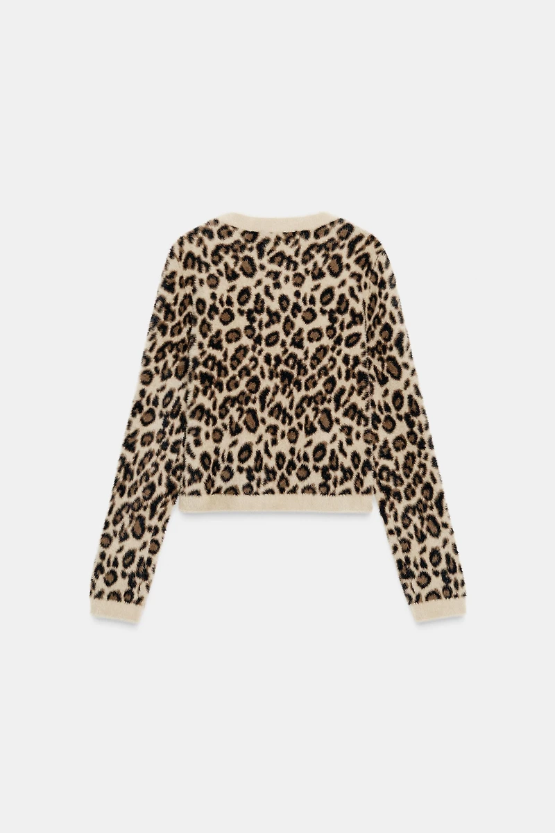 FAUX FUR ANIMAL PRINT KNIT JUMPER