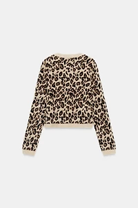 FAUX FUR ANIMAL PRINT KNIT JUMPER