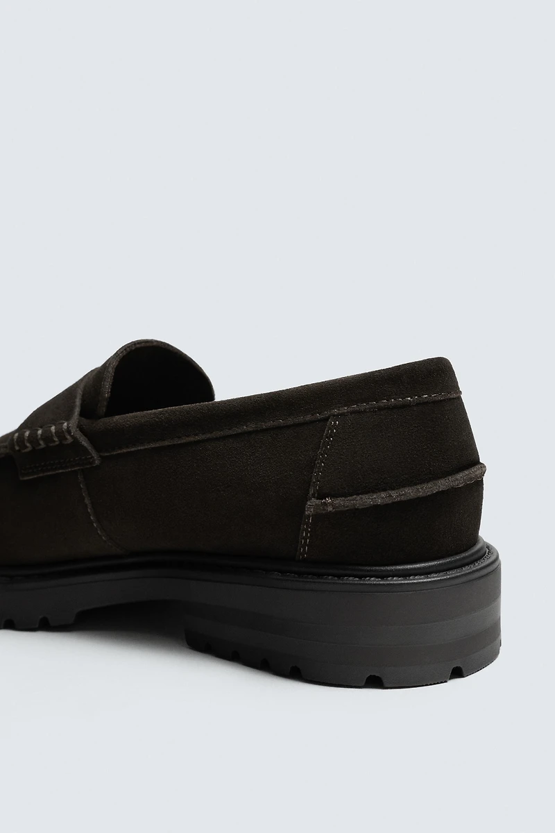 LEATHER TRACK PENNY LOAFERS