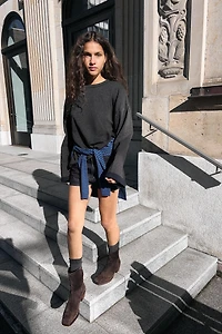 SPLIT LEATHER HEELED ANKLE BOOTS