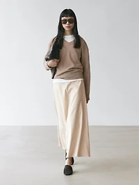 Linen blend flared skirt with pocket