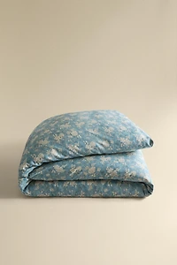 HOUSSE DE COUETTE SATIN FLEURS PASSEPOIL