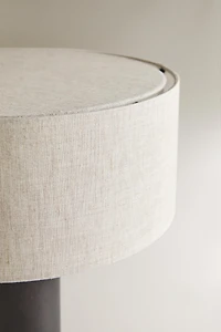 LARGE WOOD AND LINEN CORDLESS TABLE LAMP