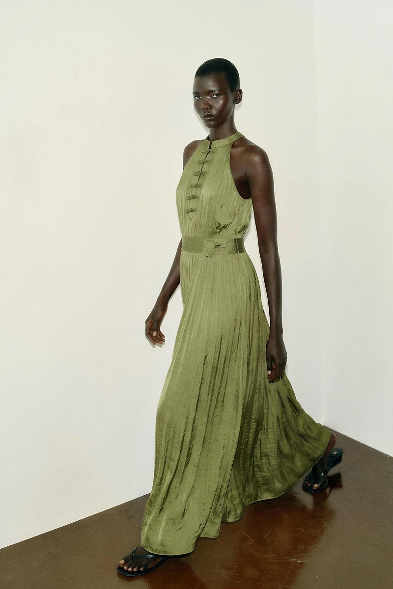 LONG HALTER FROG FASTENING DRESS