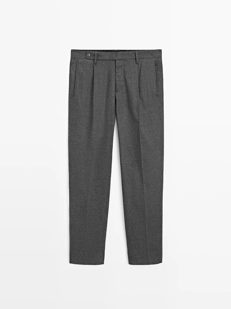Pantalon à pinces en flanelle de laine mélangée