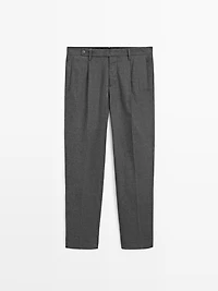 Pantalon à pinces en flanelle de laine mélangée