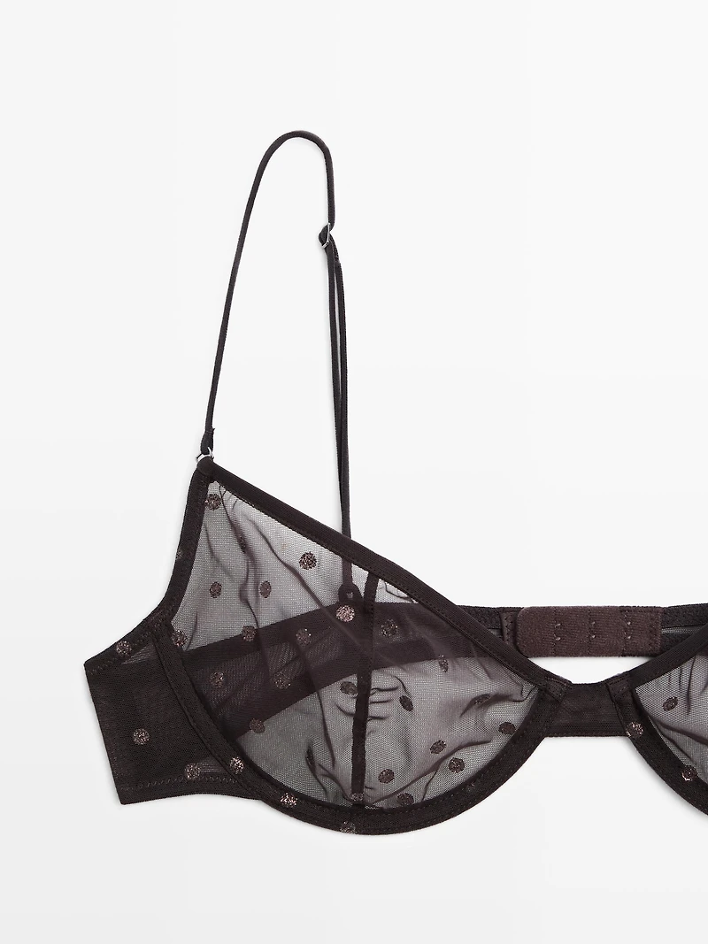 Semi-sheer polka dot bra