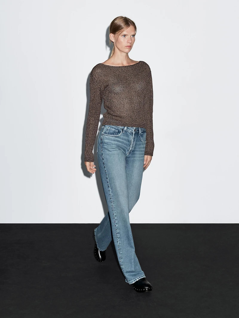 Mid-rise wide-leg jeans with studs
